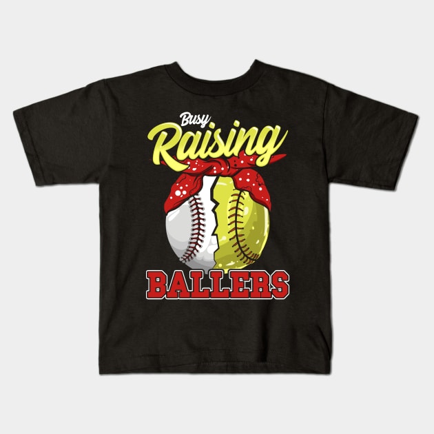 Busy Raising Ballers! Baseball and Softball Mom Gift Kids T-Shirt by Jamrock Designs